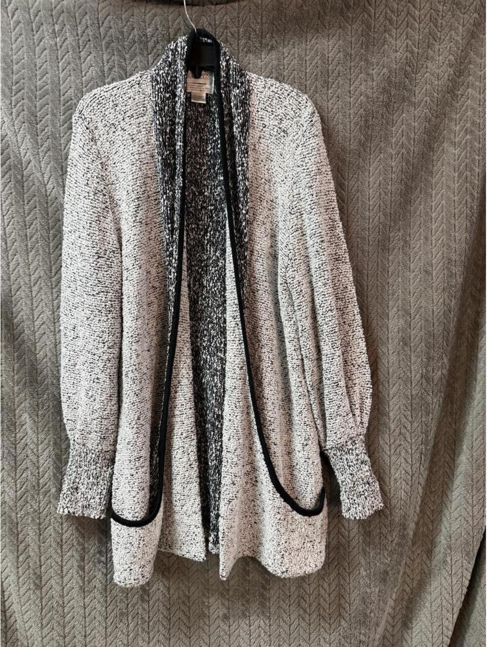 Sideffects Black and White Acrylic Knit Cardigan Sweater